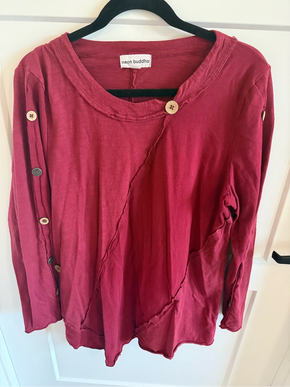 Neon Buddha XL Burgundy Asymmetrical Button Tunic Top Cotton Artsy Boho